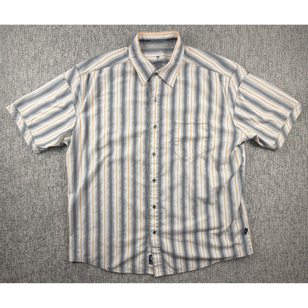 Kuhl Button Up Shirt Mens XXL White Striped Western Short Sleeve Outdoor